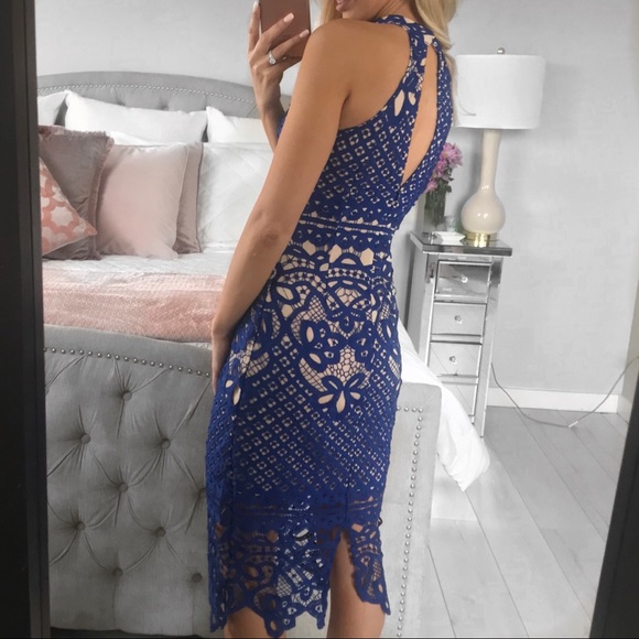 LAST 2!!! Sleeveless Bodycon Lace Blue Midi Dress - Picture 8 of 8